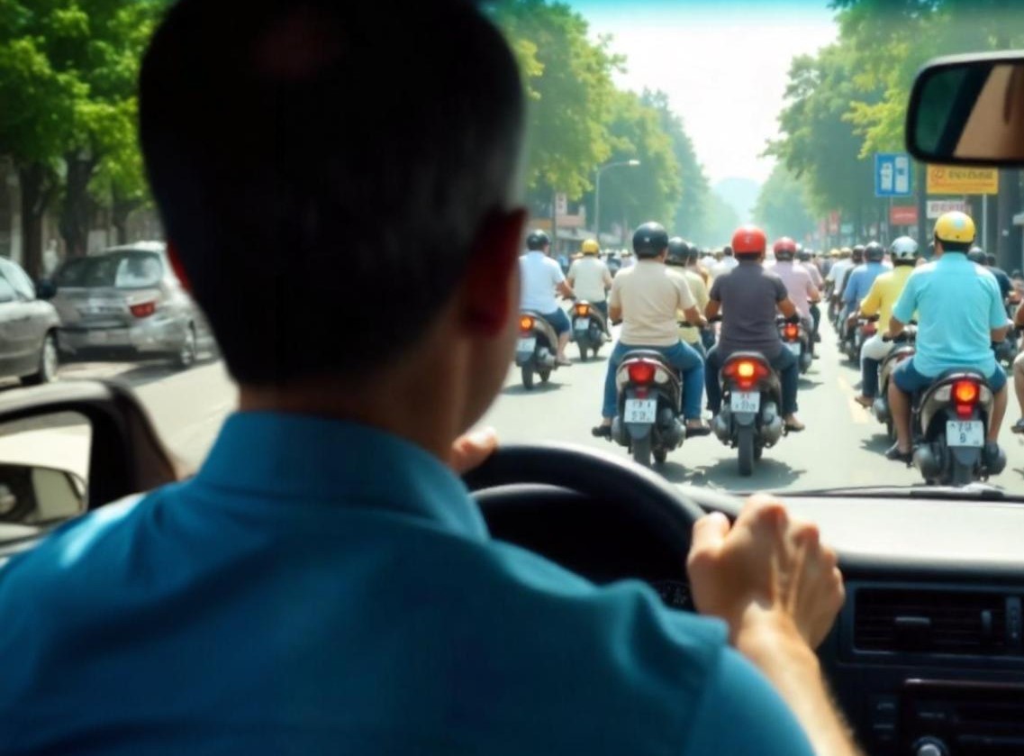 Người lái ô tô tập trung quan sát để phòng tránh tình huống nguy hiểm