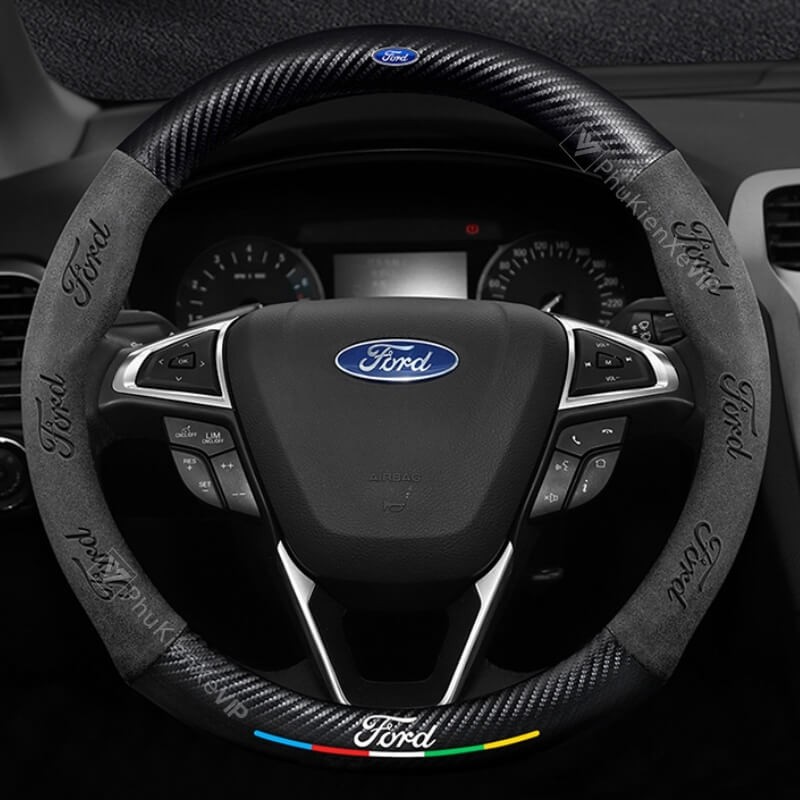 Bọc vô lăng da lộn sợi Carbon cao cấp cho xe ô tô Ford Transit