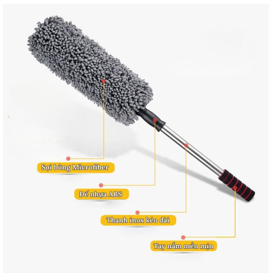 Thân chổi vệ sinh xe ô tô làm bằng inox bền bỉ, chống han gỉ
