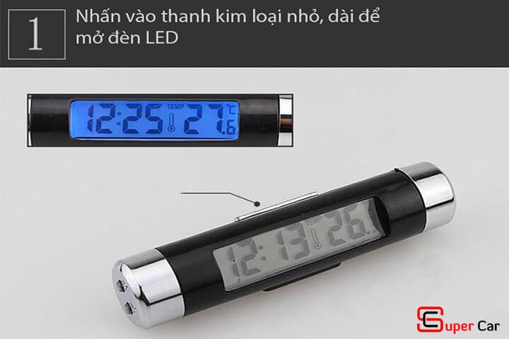 Màn hình hiển thị thời gian và nhiệt độ trên đồng hồ gắn xe ô tô