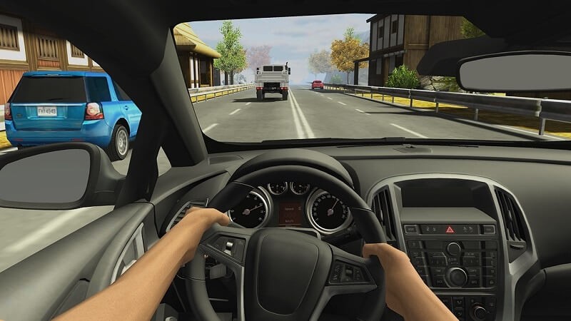 Giao diện game tập lái xe ô tô trên máy tính mô phỏng thực tế
