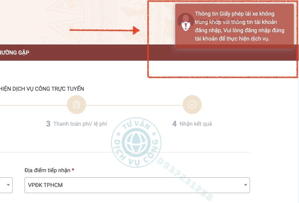 Lỗi thông tin giấy phép lái xe không trùng khớp
