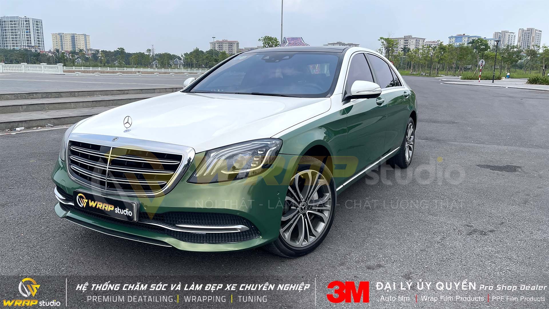 Xe S450 dán style Maybach màu xanh