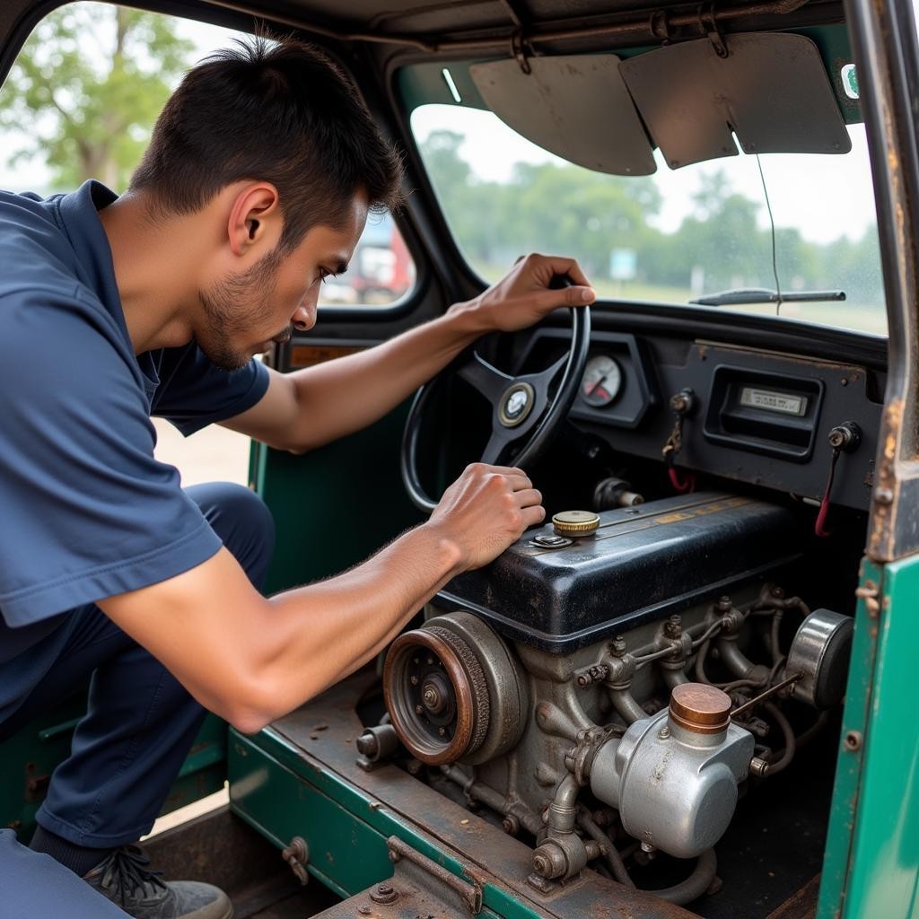 Kiểm tra động cơ xe ô tô 3 bánh giá 50 triệu